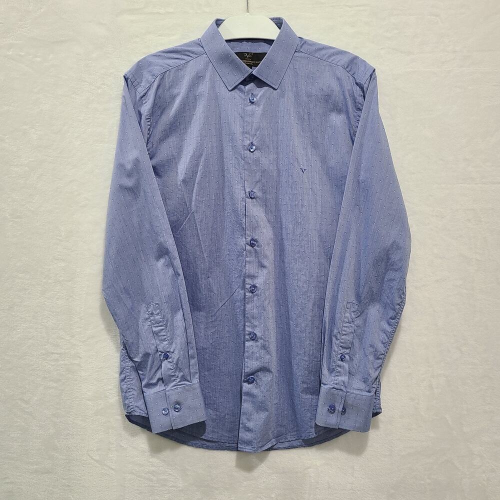 Versace 1969 Abbigliamento Sportivo Men's Dress Shirt Size M 15.5 Blue Micro Dot